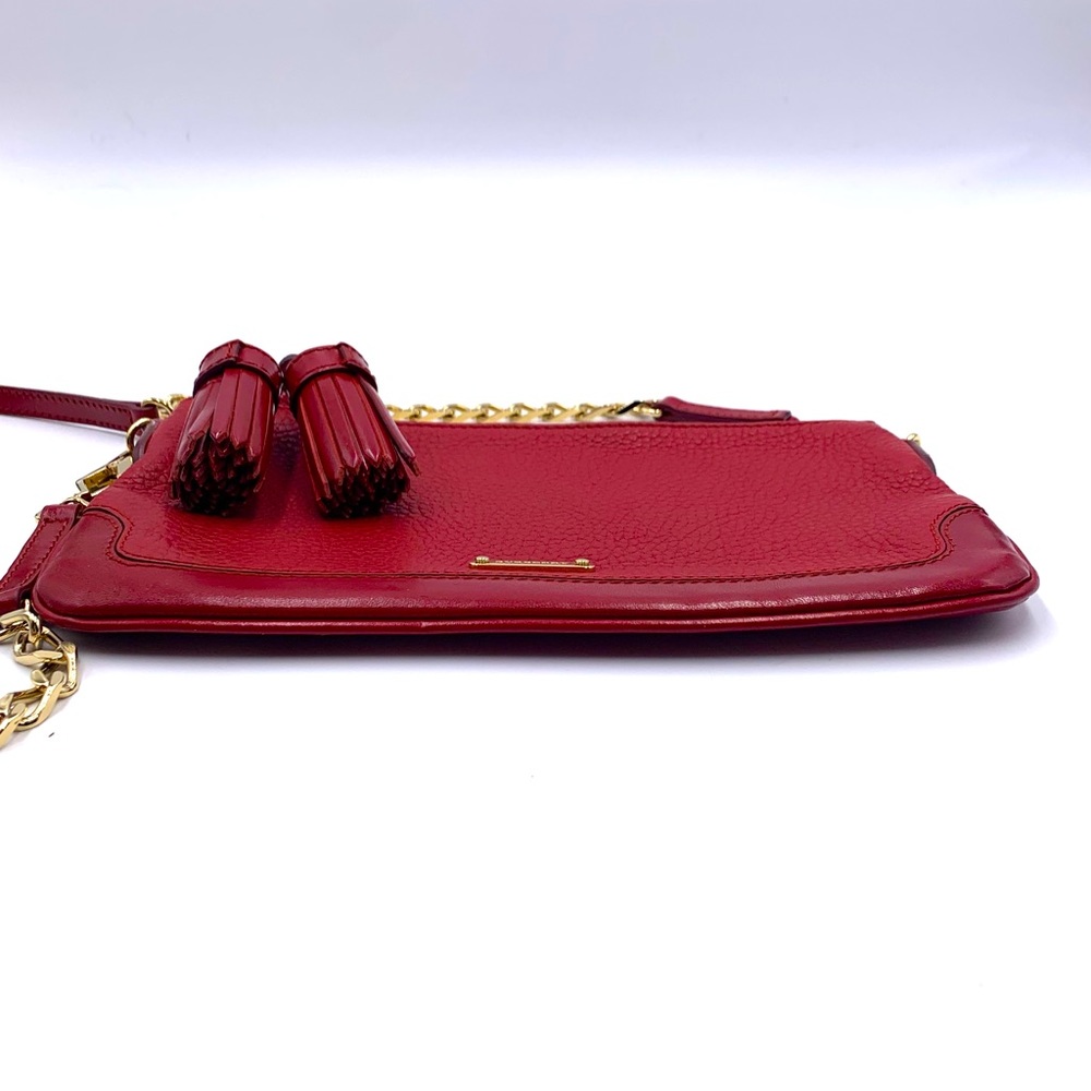 Auth Burberry Peyton Crossbody Clutch with Tassel in Rich Cranberry Red. $485 - Picture 8 of 13